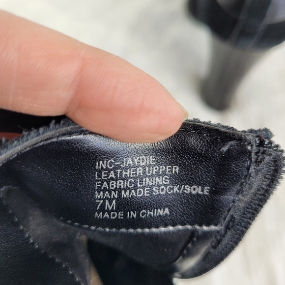 INC black suede boots ankle straps gold buckles patent heels dressy boho fancy 7 - Picture 6 of 10